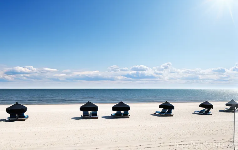 유르말라 해변 여행 - **Prompt:** "A serene panoramic view of Jurmala Beach at midday. The wide expanse of pure white, fin...