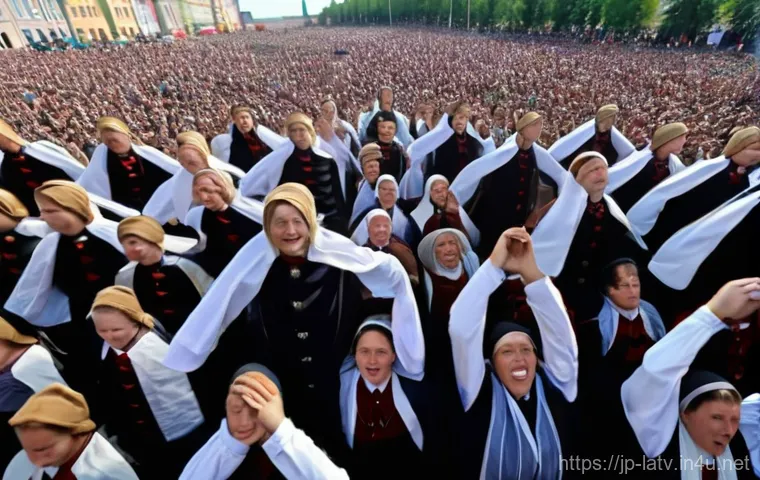 라트비아 독립운동 - A powerful image capturing the essence of the "Singing Revolution" in Latvia. Hundreds of thousands ...