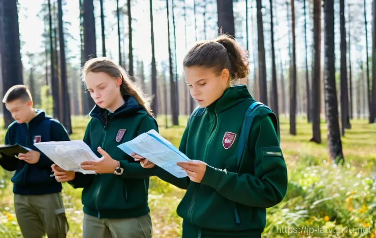 라트비아 국방 정책 - **Prompt:** A dynamic scene depicting young Latvian high school students actively participating in a...